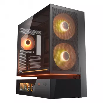 COUGAR CFV235 Vision PC korpuss Midi Tower — ARGB, 23.3 cm LCD 1920×462, Mesh, Priekšā 2×160 mm, Aizmugurē 1×120 mm, Melns