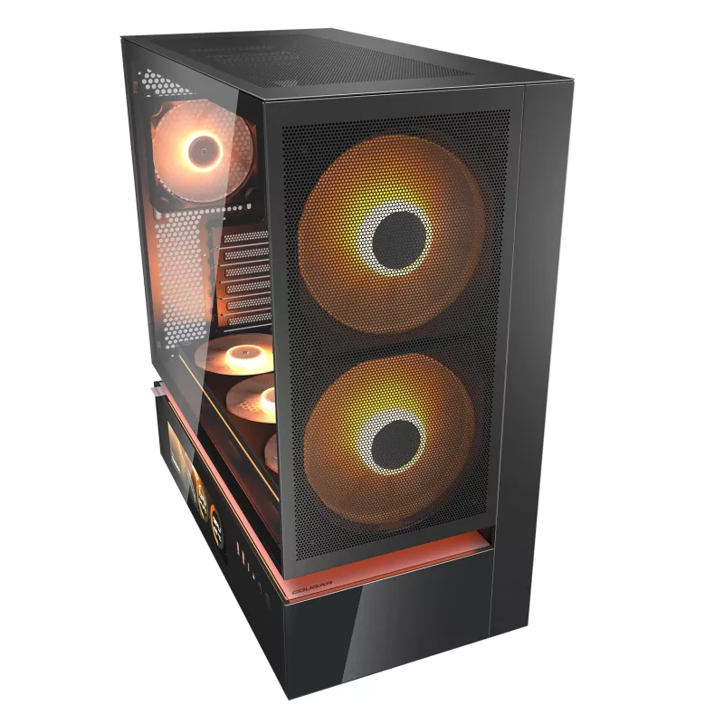 COUGAR CFV235 Vision PC korpuss Midi Tower — ARGB, 23.3 cm LCD 1920×462, Mesh, Priekšā 2×160 mm, Aizmugurē 1×120 mm, Melns