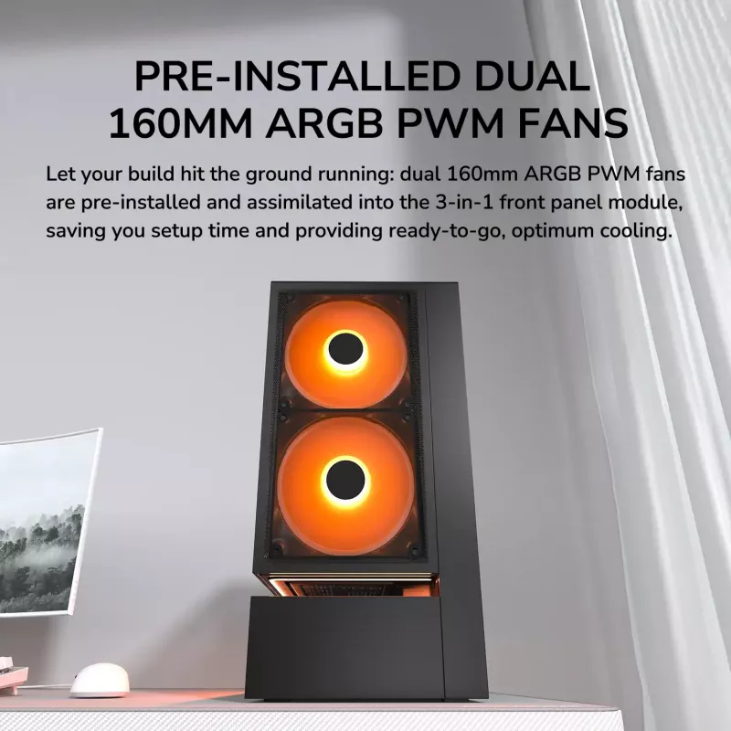 COUGAR CFV235 Vision PC korpuss Midi Tower — ARGB, 23.3 cm LCD 1920×462, Mesh, Priekšā 2×160 mm, Aizmugurē 1×120 mm, Melns