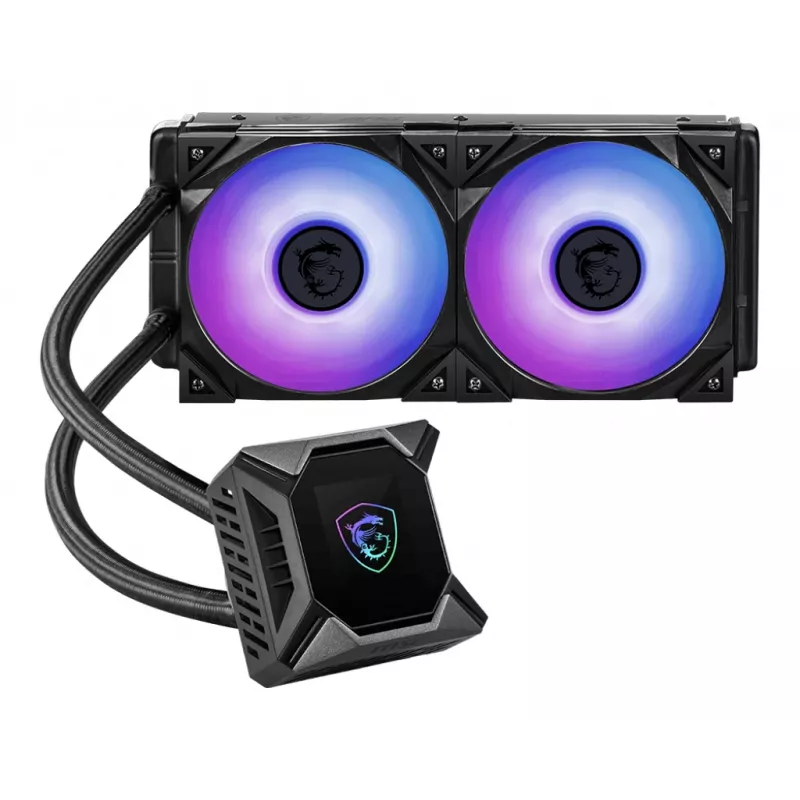 MSI MPG CORELIQUID K240 šķidruma CPU dzesētājs, 240mm radiators, 2.4 inch LCD displejs ar ventilatoru, 3x 120mm ARGB PWM ventilators, centrālais, atbalsta Intel un AMD platformas, dzesēšana no ASETEK