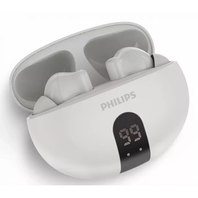 Bezvadu austiņas Philips TAT2520WT/00 — Bluetooth, trokšņu slāpēšana, balss zvaniem un mūzikai, 20–20000 Hz, 10 m darbības rādiuss, baltas, 40 g