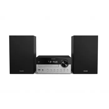 Mājas audio mikro sistēma Philips TAM4205M2/12 — 80 W RMS, 2-virzienu skaļruņi, Bluetooth, FM, LED displejs, disku paliktnis (Melns/Sudrabs)