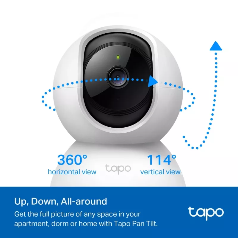 TP-Link Tapo Pan/Tilt mājas drošības Wi-Fi kamera, IP drošības kamera, Iekštelpām, Bezvadu, 2,4 GHz, Galds, Melna, Balta