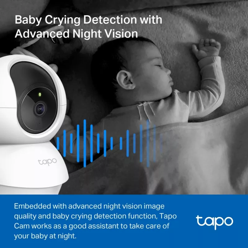TP-Link Tapo Pan/Tilt mājas drošības Wi-Fi kamera, IP drošības kamera, Iekštelpām, Bezvadu, 2,4 GHz, Galds, Melna, Balta