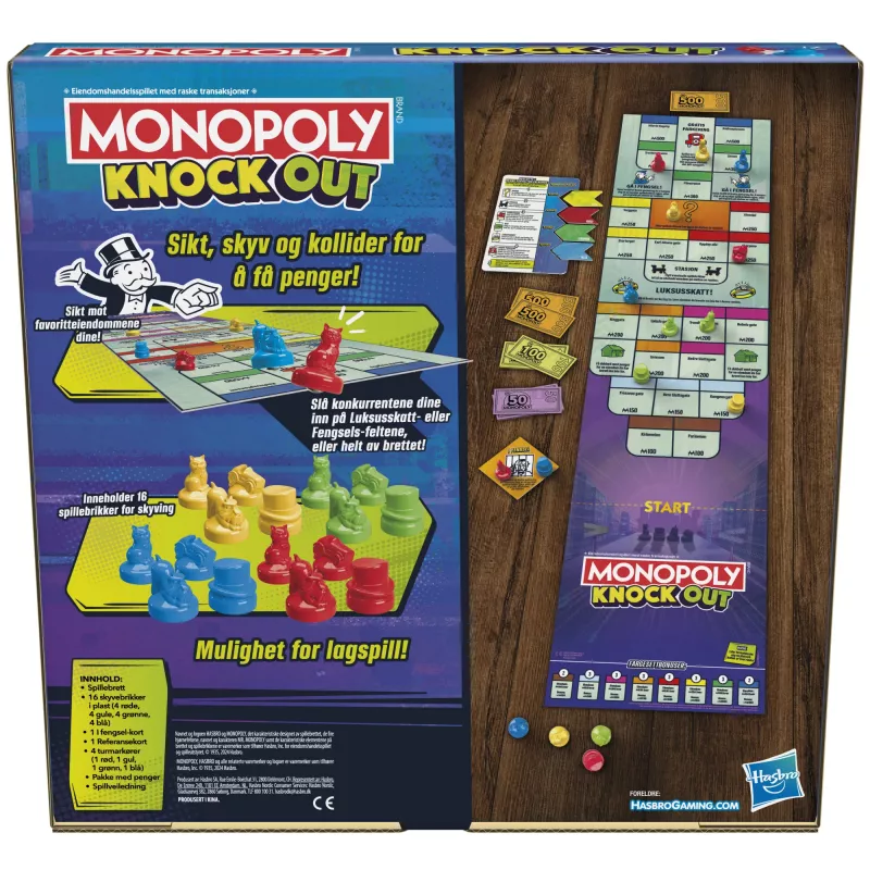Monopoly Knockout ģimenes ballīšu spēle, ātri spēlējama galda spēle vecumam no 8 gadiem, 2-8 spēlētājiem, 20 minūtes