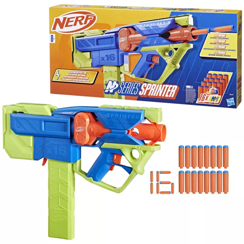 Nerf N Series Sprinter F8625 motorizēts šautriņu blasteris, zils/zaļš/oranžs
