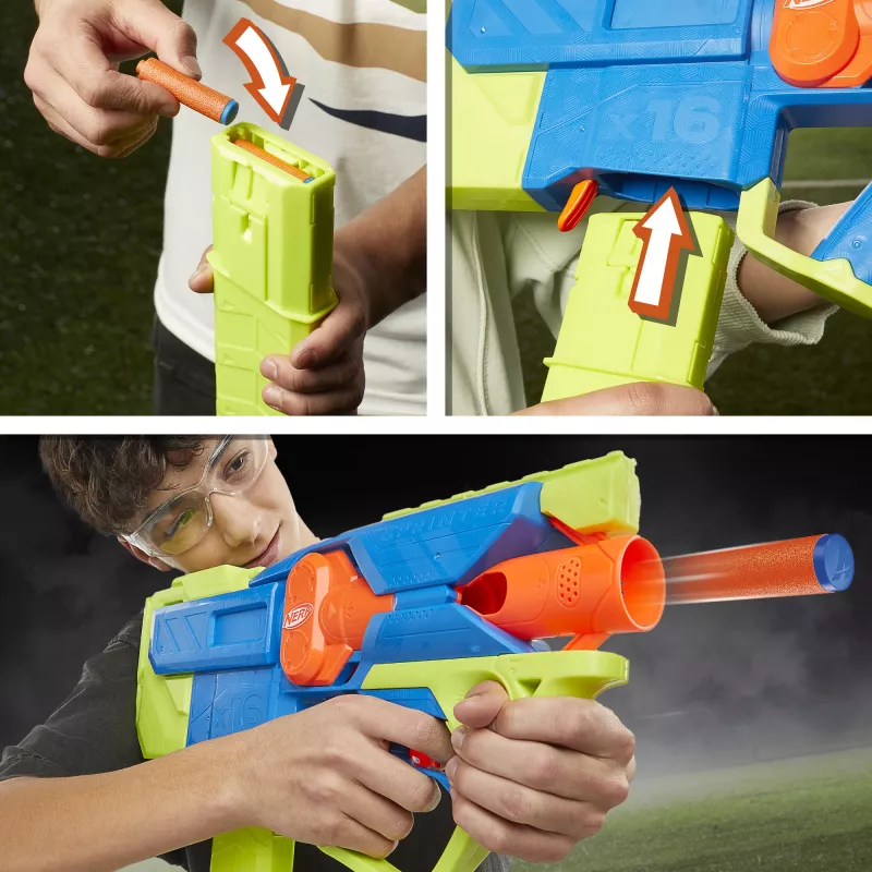 Nerf N Series Sprinter F8625 motorizēts šautriņu blasteris, zils/zaļš/oranžs