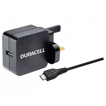 Duracell 2.4A sienas lādētājs ar 1M Micro USB kabeli, iekštelpām, AC, 2.4 A, melns