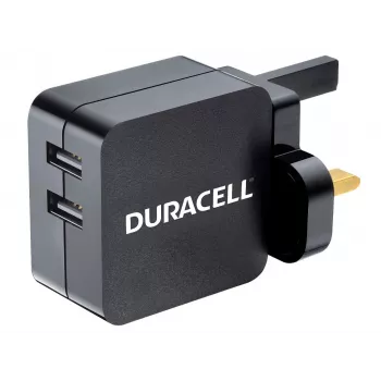 Duracell 2x2.4A USB lādētājs telefonam/planšetei, iekštelpu, AC, 5 V, melns
