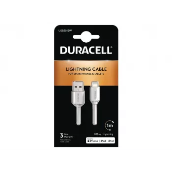 Duracell Sync/Charge kabelis 1 m balts, USB A, Lightning, 2.0