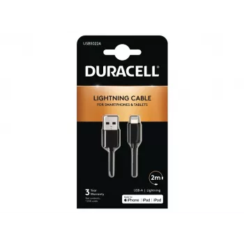 Duracell Sync/Charge kabelis 2m melns, USB A - Lightning, 2.0
