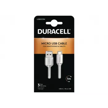 Duracell Sync/Charge kabelis 1 m balts, USB A, Micro-USB A, 2.0