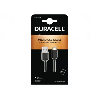 Duracell Sync/Charge kabelis 2 m Melns, USB A, Micro-USB A, 2.0