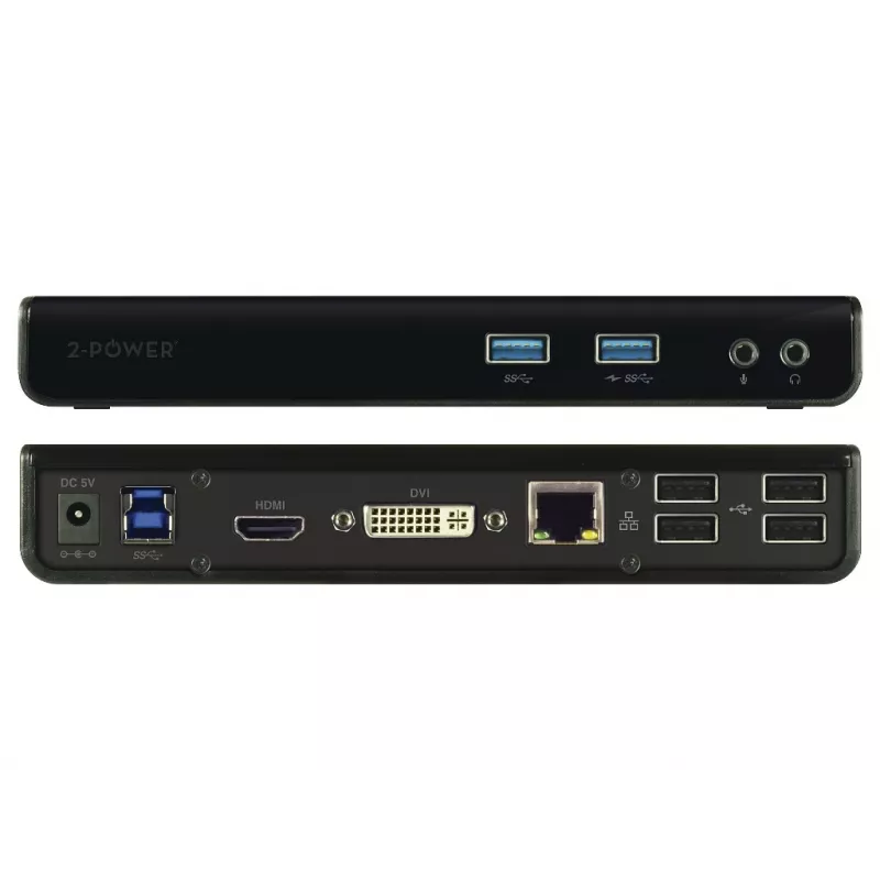 2-Power DOC0110A dokstacija / portu replikators Vadu USB 3.2 Gen 1 (3.1 Gen 1) Type-B Melns