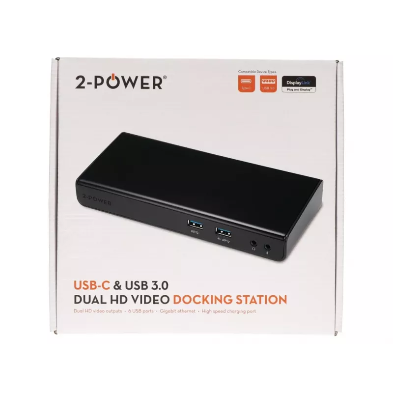 2-Power DOC0110A dokstacija / portu replikators Vadu USB 3.2 Gen 1 (3.1 Gen 1) Type-B Melns