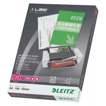 Leitz iLAM pašlīmējošās A4 laminēšanas kabatiņas, 125 mikroni, iepakojumā 100 gab.