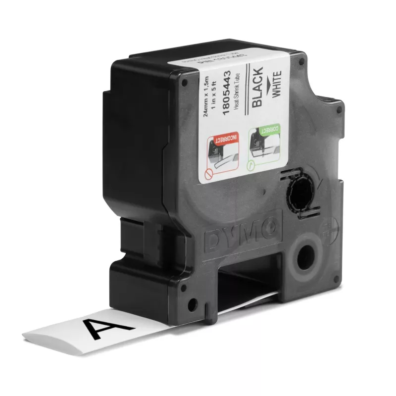 DYMO Rhino rūpnieciskās termokursējošās kabeļu marķēšanas caurules | 24 mm x 1,5 m | Melns uz balta | Pašlīmējošas | Rhino marķētājiem