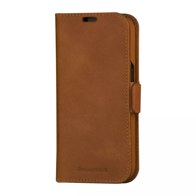Folio telefona maciņš dbramante1928 Copenhagen iPhone 15 Pro — iedegums, 3 kabatiņas kartēm, monohromatiski brūns