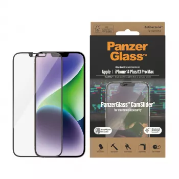 Caurspīdīgs ekrāna aizsargs PanzerGlass CamSlider Apple iPhone 14 Plus / 13 Pro Max, 6.68 collu rūdīts stikls, PET, antibakteriāls