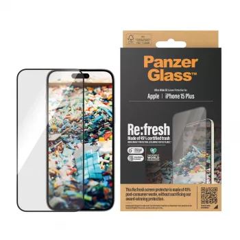 PanzerGlass® Re:fresh Ekrāna aizsargs iPhone 15 Plus | Ultra-Wide Fit ar EasyAligner