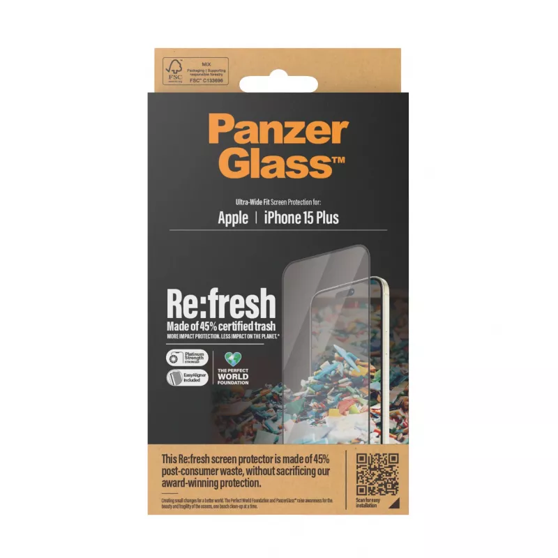 PanzerGlass® Re:fresh Ekrāna aizsargs iPhone 15 Plus | Ultra-Wide Fit ar EasyAligner