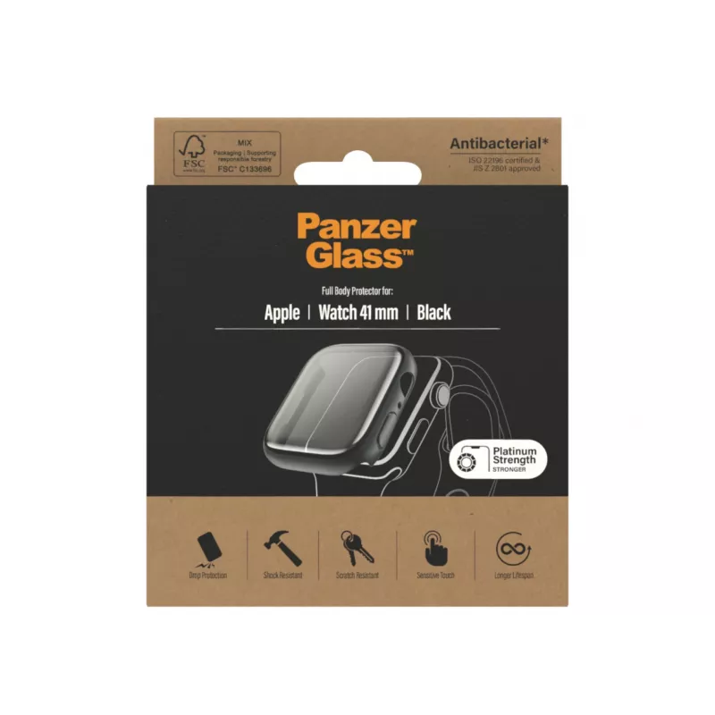 PanzerGlass pilna korpusa ekrāna aizsargs Apple Watch Series 9/8/7 41 mm, melns (3663)