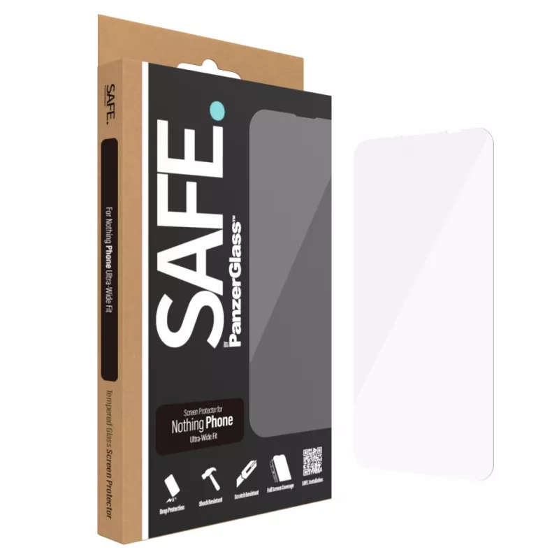Ekrāna aizsargs PanzerGlass SAFE. Nothing Phone — Ultra-Wide Fit, rūdīts stikls + PET, izturīgs pret skrāpējumiem un triecieniem, sausā uzklāšana