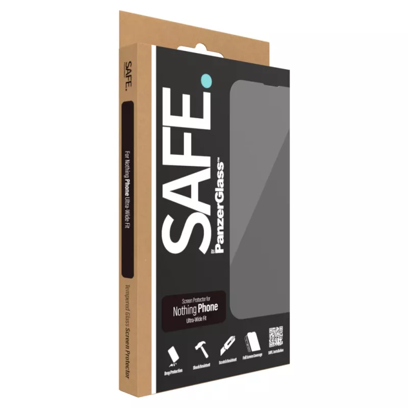 Ekrāna aizsargs PanzerGlass SAFE. Nothing Phone — Ultra-Wide Fit, rūdīts stikls + PET, izturīgs pret skrāpējumiem un triecieniem, sausā uzklāšana