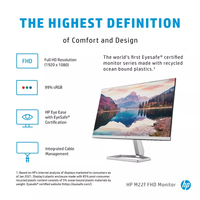 HP M22f FHD monitors, 54.6 cm (21.5 collas), 1920 x 1080 pikseļi, Full HD, LCD, 5 ms, Melns