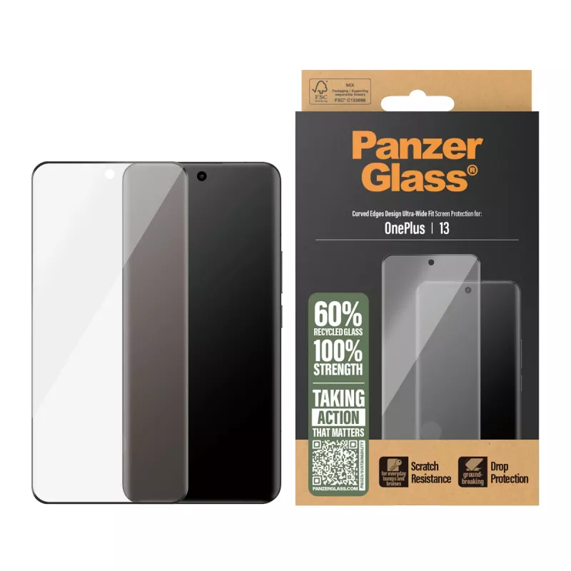 PanzerGlass ekrāna aizsargs OnePlus 13 Ultra-Wide Fit, izturīgs pret skrāpējumiem un triecieniem