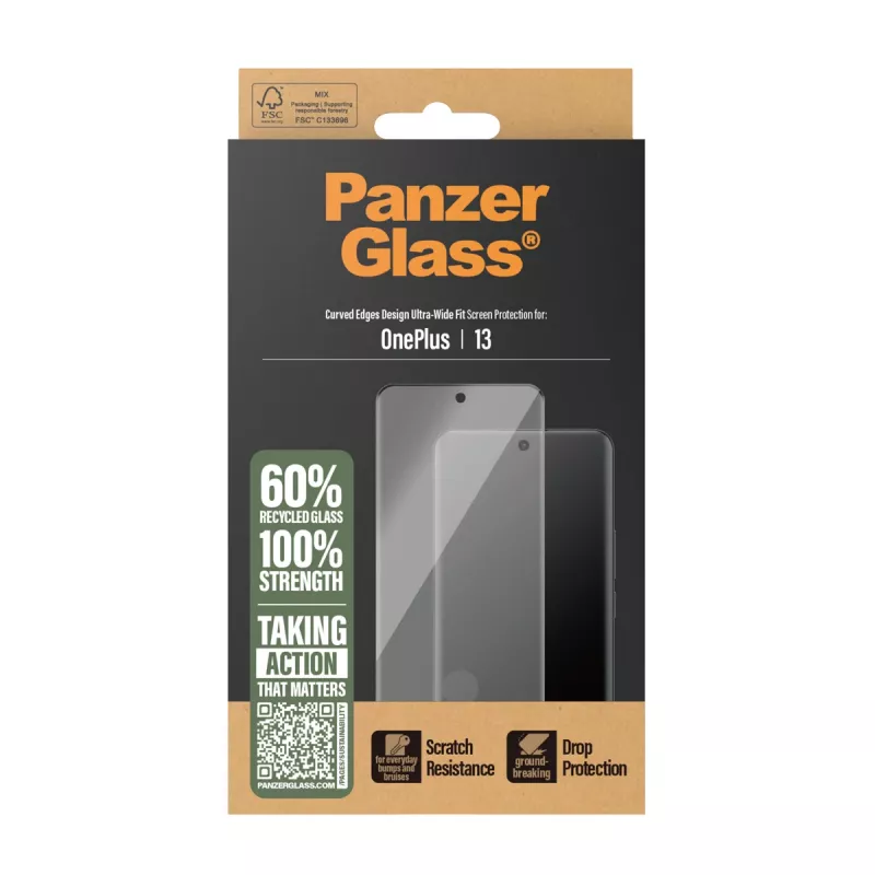 PanzerGlass ekrāna aizsargs OnePlus 13 Ultra-Wide Fit, izturīgs pret skrāpējumiem un triecieniem