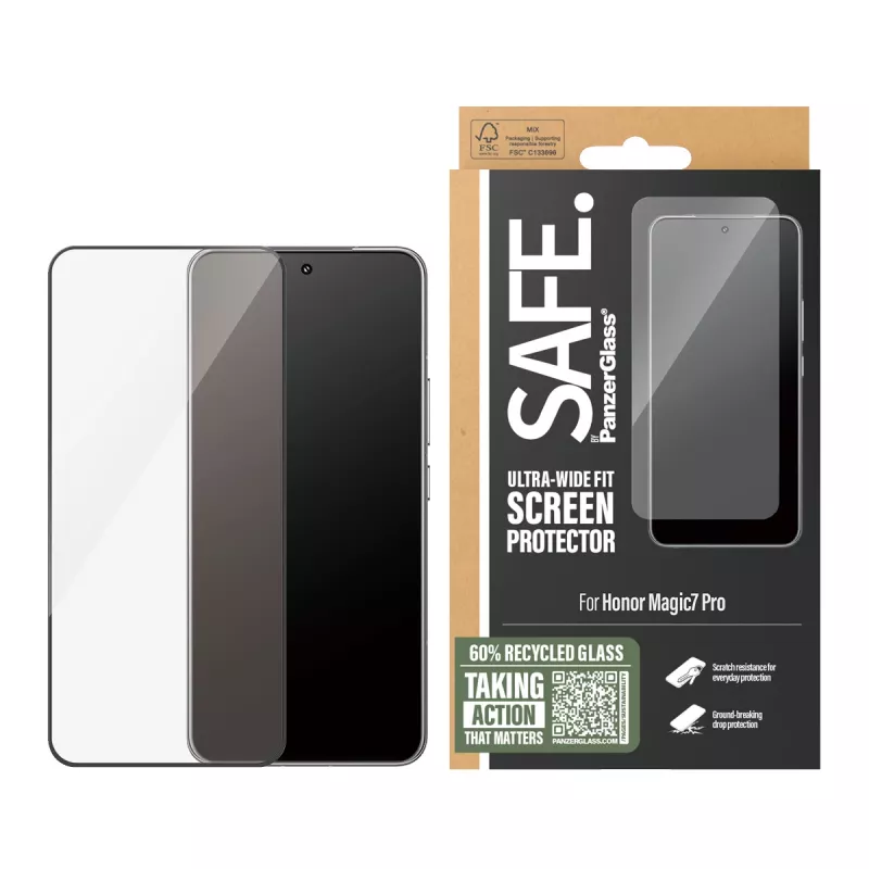 Ekrāna aizsargs PanzerGlass Honor Magic7 Pro Ultra-Wide Fit Skrāpējumiem Izturīgs Triecienizturīgs