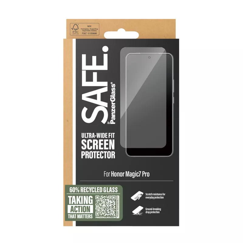 Ekrāna aizsargs PanzerGlass Honor Magic7 Pro Ultra-Wide Fit Skrāpējumiem Izturīgs Triecienizturīgs