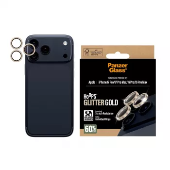 PanzerGlass® Hoops® Kameras lēcu aizsargs Glitter Gold iPhone 17 Pro | iPhone 17 Pro Max | iPhone 16 Pro | 16 Pro Max