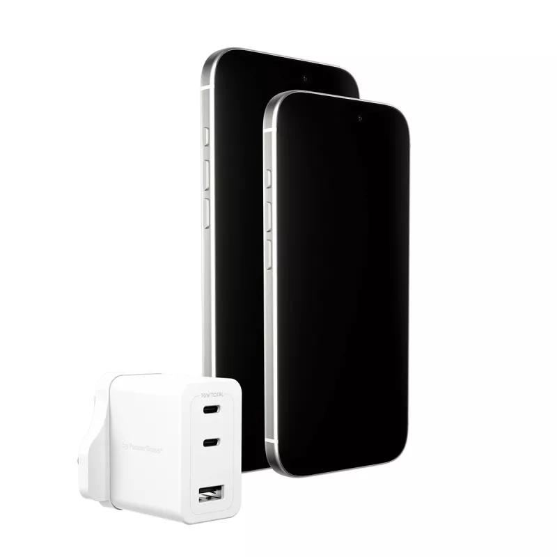PanzerGlass empower™ by ® Turbo 70W daudzportu lādētājs ar 2 x USB-C + USB-A | UK spraudnis | Sudrabbalts