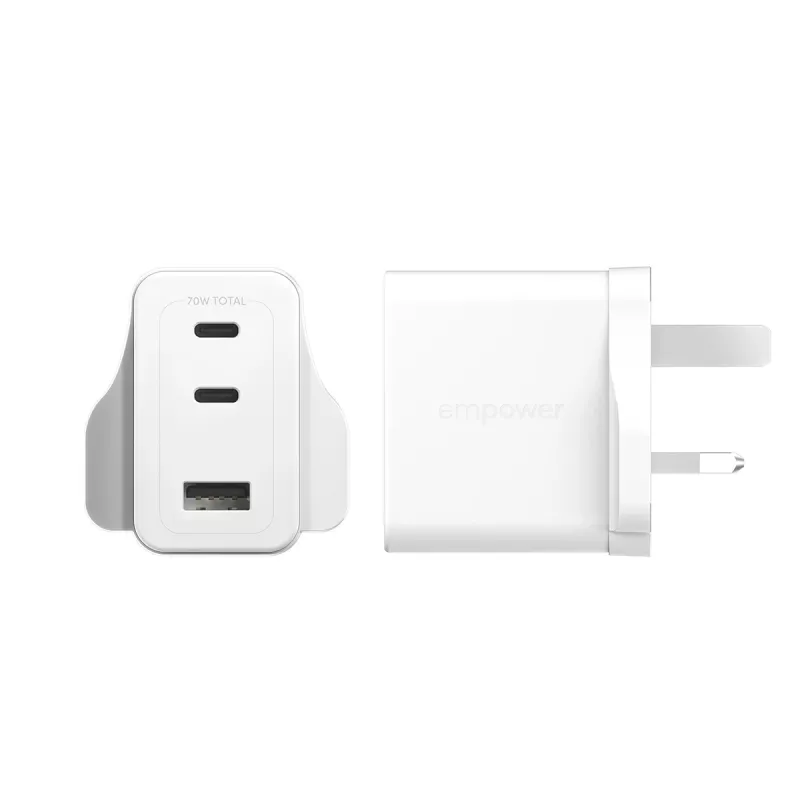 PanzerGlass empower™ by ® Turbo 70W daudzportu lādētājs ar 2 x USB-C + USB-A | UK spraudnis | Sudrabbalts