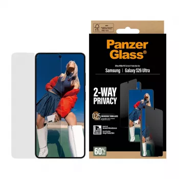 Aizsargstikls PanzerGlass 2-Way Privacy Samsung Galaxy S26 Ultra — PET privātuma filtrs, EasyAligner, 1 gab.