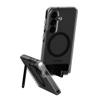 Aizsargmaciņš PanzerGlass CARE™ Urban Explorer Case Samsung Galaxy S26, caurspīdīgs ar melnu statīvu un Qi atbalstu