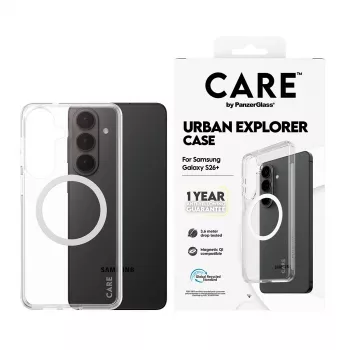 Aizsargmaciņš PanzerGlass CARE Urban Explorer Case Samsung Galaxy S26+ — caurspīdīgs, balts Qi saderīgs