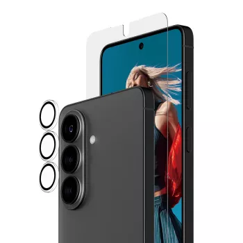 PanzerGlass Hoops 2-in-1 Ultra-Wide Fit aizsargstikls Samsung Galaxy S26 — rūdīts stikls + PET/silikona slāņi