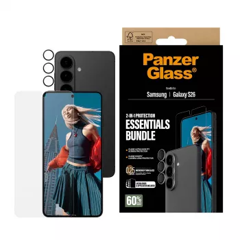 PanzerGlass Hoops 2-in-1 Ultra-Wide Fit aizsargstikls Samsung Galaxy S26 — rūdīts stikls + PET/silikona slāņi