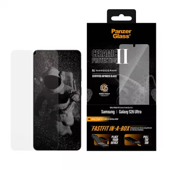 Aizsargstikls PanzerGlass Samsung Galaxy S26 Ultra — Keramikas rūdīts stikls, Ultra-Wide Fit, FASTFIT IN-A-BOX
