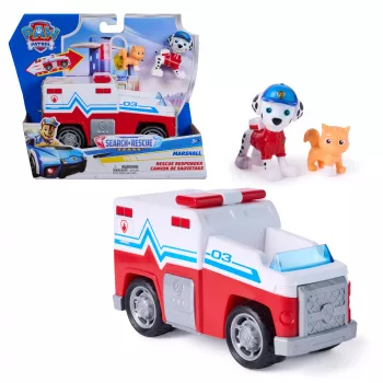 PAW Patrol: Meklēšanas un glābšanas auto Marshall ar 2 figūriņām, rotaļu kravas auto ar atpakaļatgriešanas darbību, bērnu rotaļlietas zēniem un meitenēm no 3 gadu vecuma
