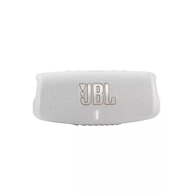 JBL Charge 5 balts — portatīvais skaļrunis ar 30 W, IP67, 20 h akumulatoru