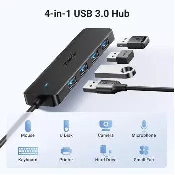 Ugreen USB 3.0 4-PORT HUB USB-A uz 4xUSB Docking USB 3.2 Gen 1 (3.1 Gen 1) Type-A