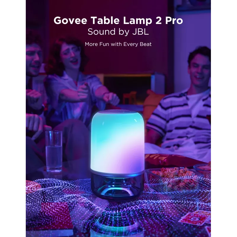 Galdiņa lampa Govee H6020 Table Lamp 2 Pro Sound by JBL — RGBIC + Silta balta, 600 lm, Wi‑Fi & Bluetooth, 5200 mAh