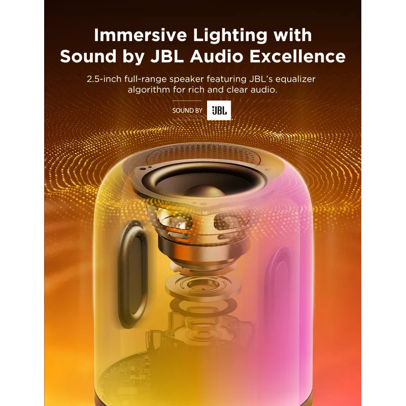 Galdiņa lampa Govee H6020 Table Lamp 2 Pro Sound by JBL — RGBIC + Silta balta, 600 lm, Wi‑Fi & Bluetooth, 5200 mAh