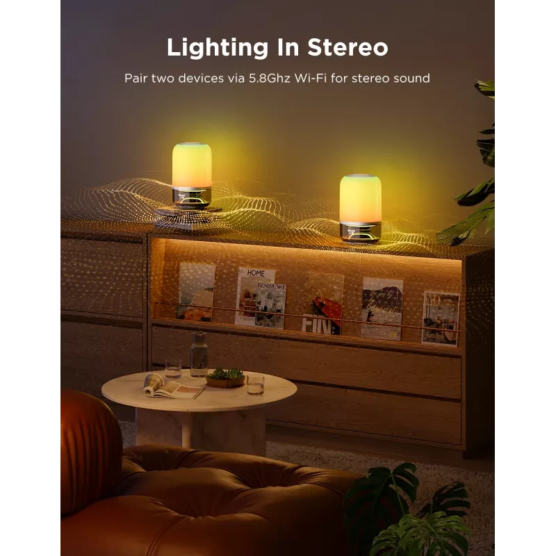 Galdiņa lampa Govee H6020 Table Lamp 2 Pro Sound by JBL — RGBIC + Silta balta, 600 lm, Wi‑Fi & Bluetooth, 5200 mAh