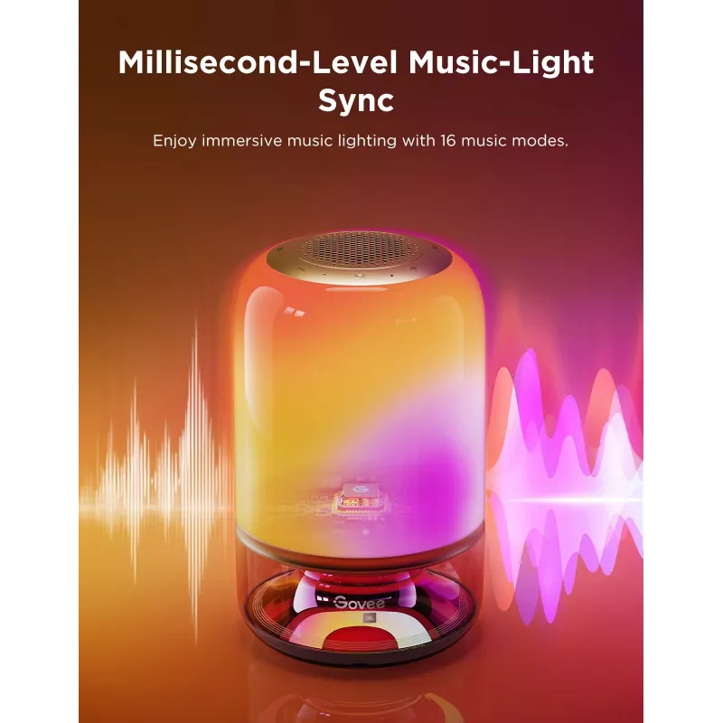 Galdiņa lampa Govee H6020 Table Lamp 2 Pro Sound by JBL — RGBIC + Silta balta, 600 lm, Wi‑Fi & Bluetooth, 5200 mAh
