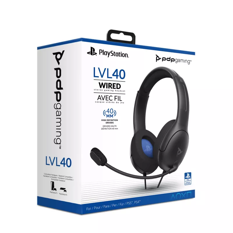 PDP LVL50 vadu austiņas PS4 balts - 50mm draiveris, vadu, spēļu austiņas, melnas